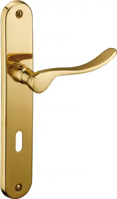 Image de Ensemble de poignées pour porte de chambre Marianne, trou de clé, carré 7mm, entr'axes 195mm, laiton poli - THIRARD