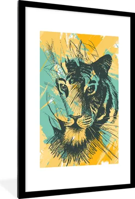 Produktbild von MuchoWow® MuchoWow® Gerahmtes Poster Tiger - Abstrakt - Kopf 60x90 cm - Poster mit zchwarzem Bilderrahmen - Dekoration - Wandposter Wohnzimmer - Hochwertig
