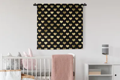 Produktbild von MuchoWow® Wandteppich Wandbehang Muster - Herz - Gold 90x90 cm Tapisserie Dekoration Wandtuch - Wandaufhänger