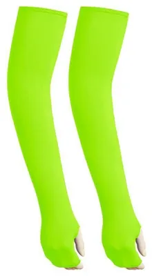 Immagine prodotto di Maniche protettive unisex, con protezione UV, effetto rinfrescante, fori per il pollice, colore verde fluorescente, lunghezza 53 cm, realizzate in poliestere/Spandex