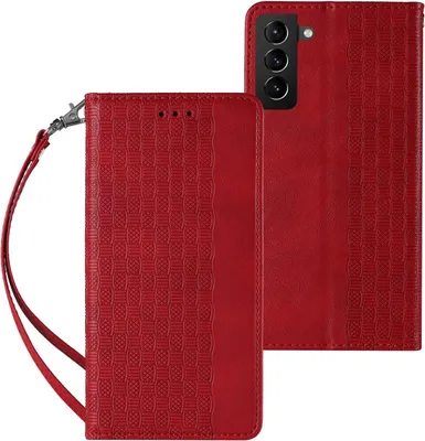 Immagine prodotto di Magnet Strap Custodia per Samsung Galaxy S22+ (S22 Plus) Custodia a portafoglio + Mini cordino pendente rosso