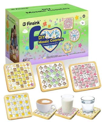 Image de Kit de mosaïque pour enfants, coffret de 4 sous-verres en bois à décorer avec des mosaïques