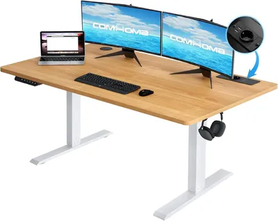 Produktbild von Elektrisch höhenverstellbarer Schreibtisch 160 x 70 cm braun mit USB-Buchse