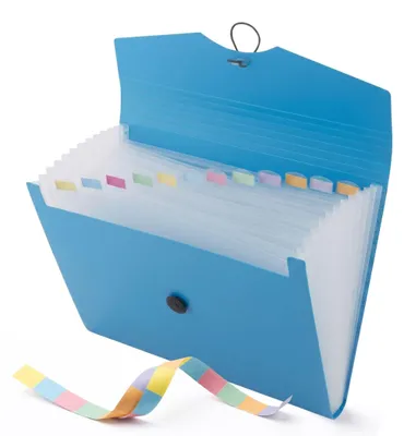 Image de D.RECT : Classeur de documents A4 - Classeur à onglets avec 12 compartiments et élastique de fermeture - Bleu