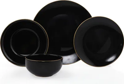 Produktbild von Hermia Concept, TY040424F650A841600MAET600, Essservices, Keramik-Geschirrset (24-teilig), Schwarz, Keramik Steinzeug, 26 x 26 cm