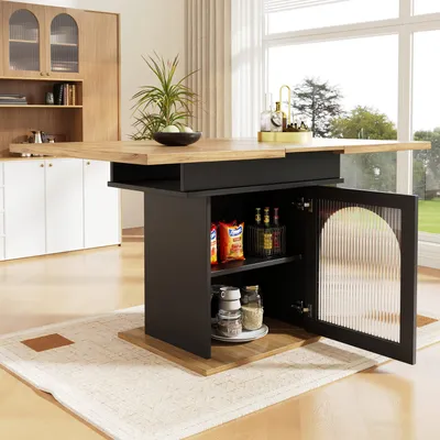 Obrázek produktu pro Rozkládací jídelní stůl v černé barvě – moderní kovový design s praktickou rozkládací plochou