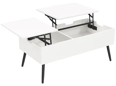Immagine prodotto di Tavolino da divano regolabile in altezza con spazio contenitore | Colore: Bianco | Dimensioni: 100x50x43,6 cm