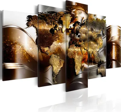 Produktbild von Leinwandbilder 200x100 cm k-A-0017-b-n Vlies Leinwandbild 5 tlg Kunstdruck modern Wandbilder XXL Wanddekoration Design Wand Bild ABSTRAKT AFRIKA WELTKARTE GOLD