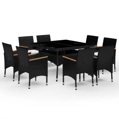 Image de vidaXL Ensemble de jardin 9 pièces Poly rotin et acacia noir