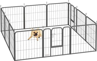 Image de PawHut Parc pour chien, enclos chien 12 panneaux modulable et pliable, enclos portable en acier 60H cm avec 2 portes, clôture pour petits chiens, intérieur et extérieur, noir