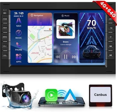 Zdjęcie produktu dla Radio samochodowe 7-calowy ekran dotykowy - 4+64 GB pamięci - Bluetooth, FM, RDS, USB - Android Auto, CarPlay - 2 DIN, GPS, Wi-Fi, nawigacja