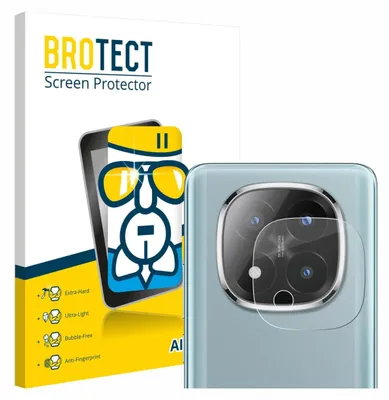 A product shot of a screen protector for a phone camera, with packaging and marketing graphics.