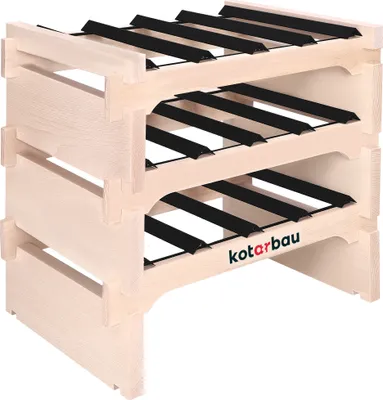Image de KOTARBAU® Casier à vin à 3 étages pour 12 bouteilles Casier à vin en bois de hêtre 53 x 48 cm Casier à bouteilles avec entretoises en acier Casier à bouteilles de vin Casier stable en bois 4 bouteilles par étagère Casier à vin bouteille
