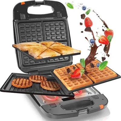Produktbild von 3-in-1 Waffeleisen und Snackgerät | 1200W | Automatische Temperaturregelung | Einfache Reinigung | Ideal für Frühstück und Desserts