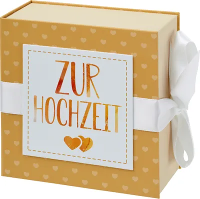 Produktbild von HERGO Geschenkschachtel "Zur Hochzeit" 130 x 130 mm gelb