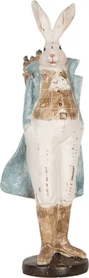 Produktbild von Clayre & Eef Dekorationsfigur Kaninchen 38 cm Weiß Blau Kunststoff