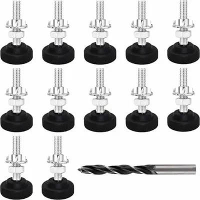 Produktbild von 12 Stück Möbelfüße Verstellbar, M8x50mm Nivellierfüße Höhenversteller Bohrern Regulierschraube Justierschraube für Schrank Fernsehschrank Bett Sofa Tischbeine Schrankbeine