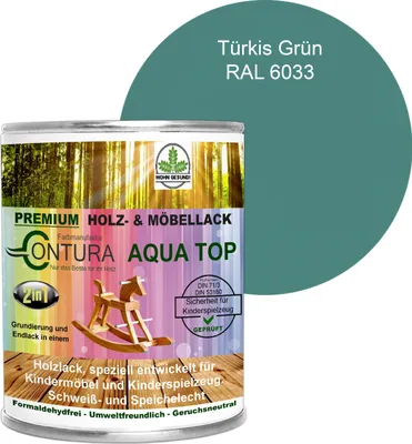 Produktbild von Contura 750ml. Möbellack Lack für Kinderspielzeug Buntlack DIN EN71/3 Buntlack Holzlack - RAL 6033 Türkis Grün
