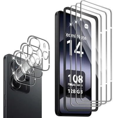 Productafbeelding van Beschermfolie voor de Xiaomi Redmi Note 14 5G, 3x schermbescherming en 3x camera bescherming, gehard glas, hardheid 9H, HD
