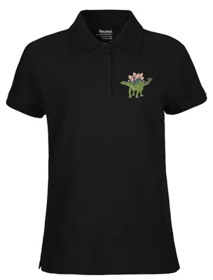 Produktbild von Huuraa Damen Polo Shirt Stegosaurus Dinosaurier XS Black Bio Baumwolle Fairtrade Poloshirt Geschenkidee