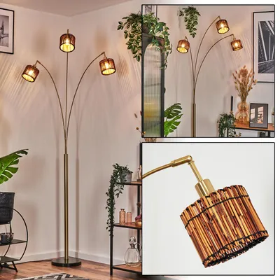 Produktbild von Obenetto Stehlampe aus Metall/Bambus in Schwarz/Messing gebürstet/Natur