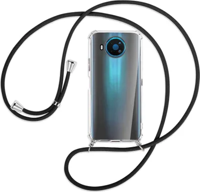 Produktbild von Handykette Backcover-Schutzhülle mit Band (Metall silberfarben) für Nokia 8.3 5G - schwarz