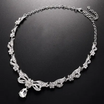 Produktbild von 1 Set Braut-Halskette, Ohrringe, Strass, verstellbarer Schmuck, übertrieben, leicht, Schmuckset für Hochzeit