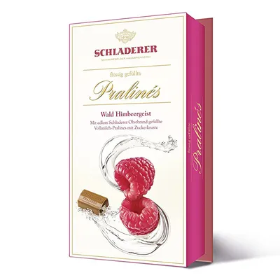 A box of Schladerer Pralines Wald Himbeergeist.
