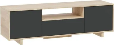Image de Meuble TV ZAIRA, 3 Portes, 150 x 41 x 46 cm, Mélaminé Anthracite et chene