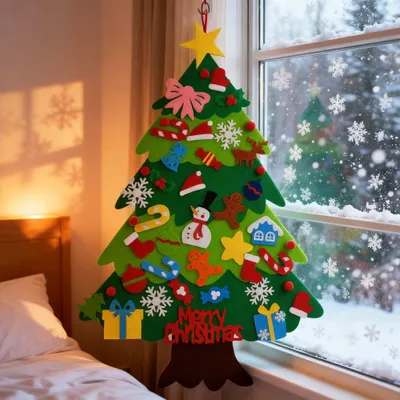 Image de YARDIN Arbre de Noël en feutre DIY Décoration de Noël pour enfants avec 36 Ornements suspendus amovibles Cadeau de Noël Arbre de Noël pour maison Porte Mur Décoration suspendue - Type B