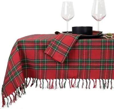 Produktbild von Rote rechteckige Tischdecke im Xmas Tartan Design für Weihnachten 150x200 cm