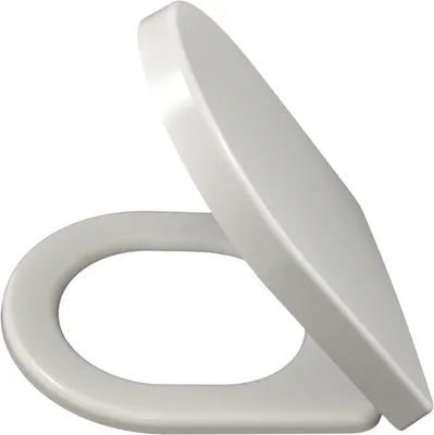 A white toilet seat and lid, shown from a side angle with the lid slightly open.