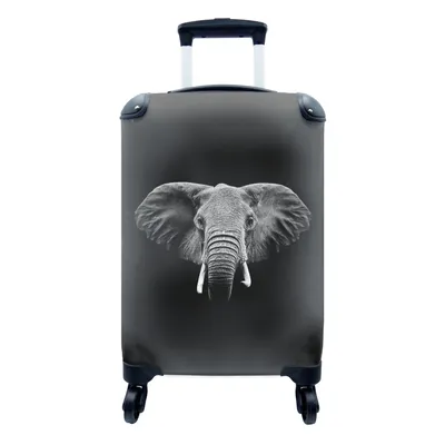 Produktbild von MuchoWow® Koffer Handgepäck Trolley Rollkoffer Kleine Reisekoffer mit 4 Rollen - Elefant auf schwarzem Hintergrund - schwarz und weiß - Cabin Size < 55x40x23 cm & 55x40x20 cm - Fotokoffer - Kabinenkoffer - Boardgepäck - Reise-Box - Reisekoffer - Reisegepäck - Koffer mit Bild - Trolley für Kinder