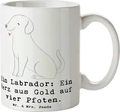 Produktbild von Mr. & Mrs. Panda Kaffeebecher Labrador Herz - Weiß - Geschenk, intelligenter Hund, Becher, freundlicher, kaffeetasse bedruckt, aus Gold, Familienhund, Tasse, Hunderassen