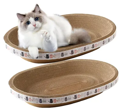 Produktbild von 2 Stück Kratzpappe für Katzen - Ovales Lounge-Kratzbrett zum Schutz von Möbeln, Couch und Bett - Kratzmöbel für Spiel und Training (47 * 32 cm)