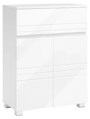 Produktbild von Badschrank - Aufbewahrungsschrank - 2 Türen - Schublade - Verstellbarer Einlegeboden - 60x30x80 cm - Holz - Weiß