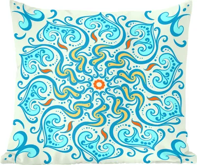 Produktbild von MuchoWow® Zierkissen Sofakissen Wohnzimmer Dekokissen 40x40 cm Mandala - Blau - Gelb - Abstrakt - Foto Kissen - Schlafzimmer Dekoration
