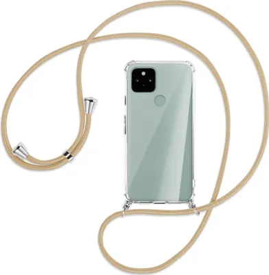 Produktbild von Handykette Backcover-Schutzhülle mit Band (Metall silberfarben) für Google Pixel 5 - caramel