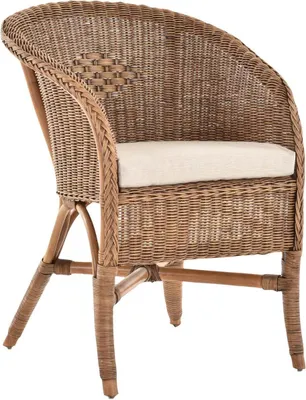 Produktbild von KRINES HOME Klassischer Rattan Club-Sessel inkl. Polster Beige Rattansessel Flechtsessel (Vintage Braun)