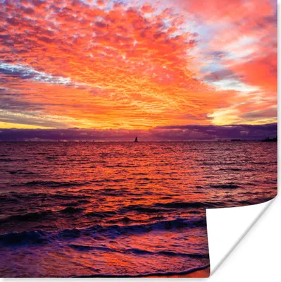 Produktbild von MuchoWow® Poster Sonnenuntergang - Strand - Rot 75x75 cm - Wand Dekoration