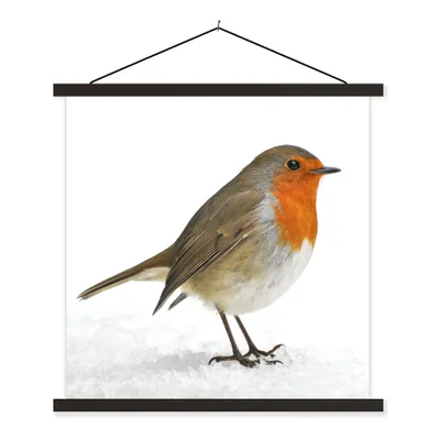 Produktbild von MuchoWow® Textilposter Rotkehlchen - Schnee - Weiß 90x90 cm mit schwarzem Rahmen - Magnetisches