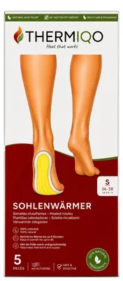 Produktbild von Thermiqo Sohlenwärmer – 5 Paar – Größe S – Bis zu 9 Stunden warme Füße – Extra warme, luftaktivierte Fußwärmer für Schuhe, Wandern, Wintersport & Outdoor-Arbeit – für Schuhe & Skischuhe