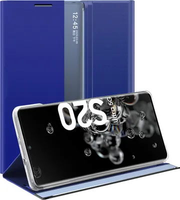 Produktbild von Galaxy S20 Ultra Hülle, LaimTop Slim Flip Leder Smart View Window Klappetui Schutzhülle mit Standfunktion für Samsung Galaxy S20 Ultra Blau