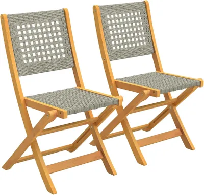 Produktbild von Gartenstuhl 2er Set Akazienholz klappbar, Klappstuhl mit Polyrattan, Grau
