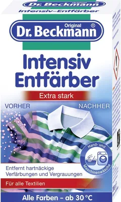 The image shows the packaging of a laundry product, specifically a color remover.