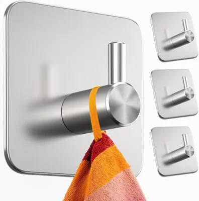 Productafbeelding van Wandhaak - Set van 4 - Zonder Boren - Waterbestendig - Zilver