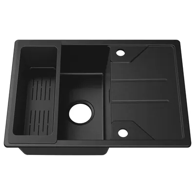 Produktbild von CECIPA MAX Granit-Küchenspüle 65×45cm, Einbau-Spüle aus Verbundwerkstoff, mit komplettem Siphon, Abtropffläche & Imprägnierungsschutz