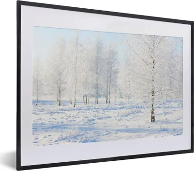 Produktbild von MuchoWow® Gerahmtes Poster Schnee - Bäume - Winter 40x30 cm - Poster mit Schwarzem Bilderrahmen Wandposter Rahmen Foto Bilder - Bilderrahmen - Poster im Rahmen