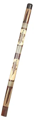 Immagine prodotto di Didgeridoo in legno di bambù strumento aborigeno dipinto e intagliato dipinto a punti di tartaruga geco fiera, intagliato marrone