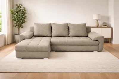 Produktbild von Ecksofa mit Schlaffunktion, ausziehbares Ecksofa VELUTO, Eckcouch mit Wellenfederung.